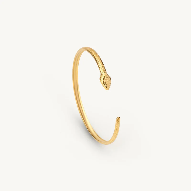 بالموناس 18K Gold Tone Plated Texture Snake Curve Cuff Bracelet For Women - Waterproof & Anti-Tarnish