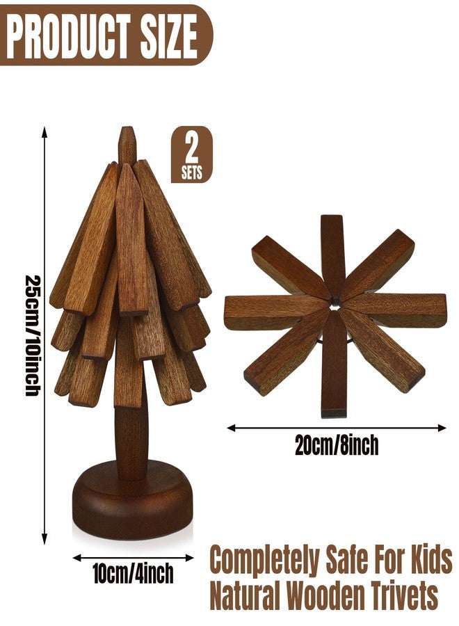 Suzile 2 Set Wooden Trivets for Hot Dishes Tree Shape Trivet Set 6 Wooden Trivets + 2 Stand Stored Wood Table Mat Foldable Tree Design Trivet Mats for Teapot Pans Bowl Kitchen Table(Brown) - Image 4