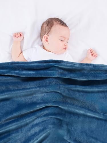 TILLYOU Toddler Fleece Blanket 60x80 Inches Soft and Warm Baby Blankets for Boys and Girls Blanket for Kids Baby Dark Blue - Image 3