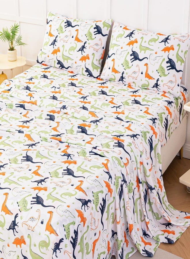 WINLIFE Kids Twin Sheet Set Dinosaur Printed - 3 Piece Cartoon Dino Soft Microfiber Bed Sheets - Deep Pocket - Easy Fit - Wrinkle Resistant Cozy Bedding Set for Toddler Boys Girls Teens - Image 2
