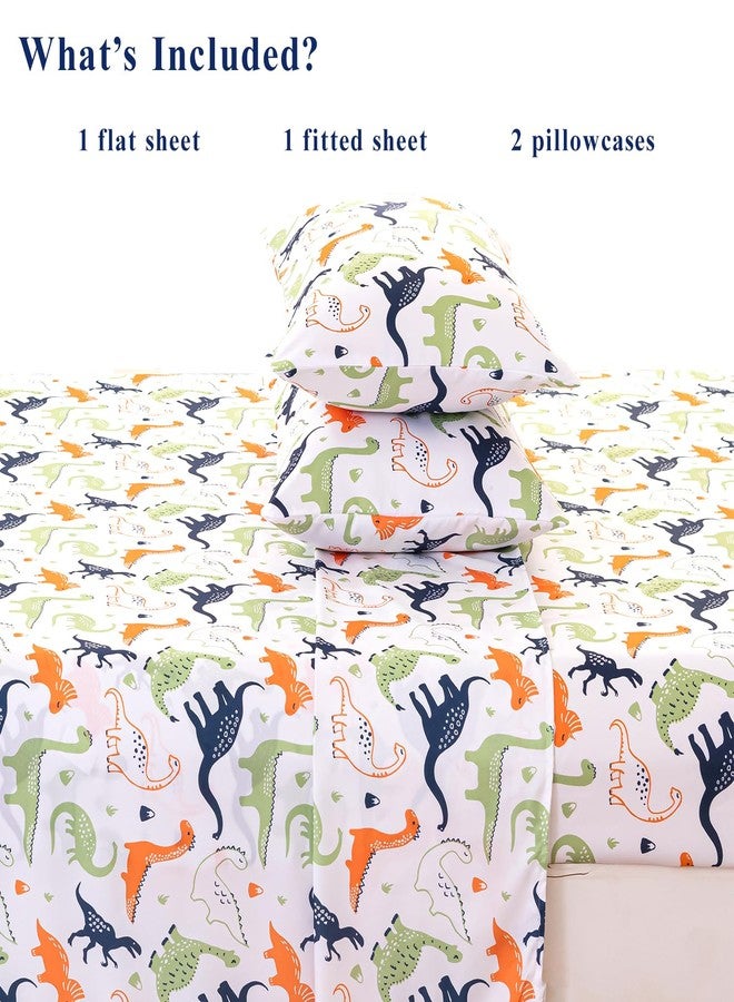 WINLIFE Kids Twin Sheet Set Dinosaur Printed - 3 Piece Cartoon Dino Soft Microfiber Bed Sheets - Deep Pocket - Easy Fit - Wrinkle Resistant Cozy Bedding Set for Toddler Boys Girls Teens - Image 3
