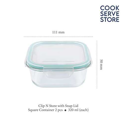 La Opala Cook Serve Store 100% Borosilicate Glass Horizontal Lunch Box with Bag | Set of 2, 320 ml Each, Square | with Leak Proof Snap Lid | Tiffin for Office & College | Microwave Proof, Transparent - Image 2