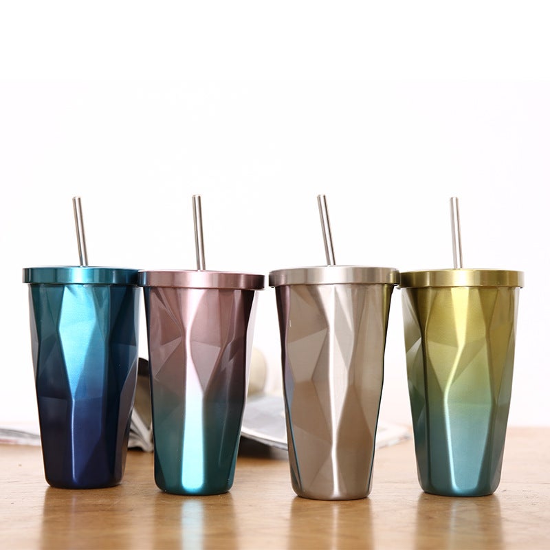 Stainless Steel Tumbler with Straw 500ml Gradient Color - Image 3
