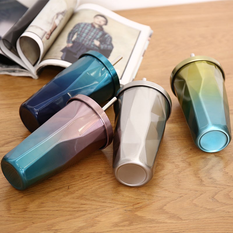 Stainless Steel Tumbler with Straw 500ml Gradient Color - Image 4