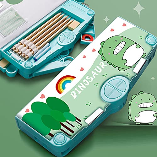 Minache Multifunction Pencil Case, Pencil Box with 2 Compartments for Students - Cartoon Pattern Stationery Set with Pop Out Scissors and Pencil Sharpener (one size, style 4) - Image 2