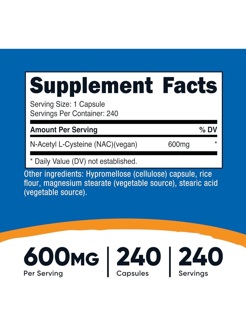 Nutricost N-Acetyl L-Cysteine Capsules 600mg 240 Caps - Image 2