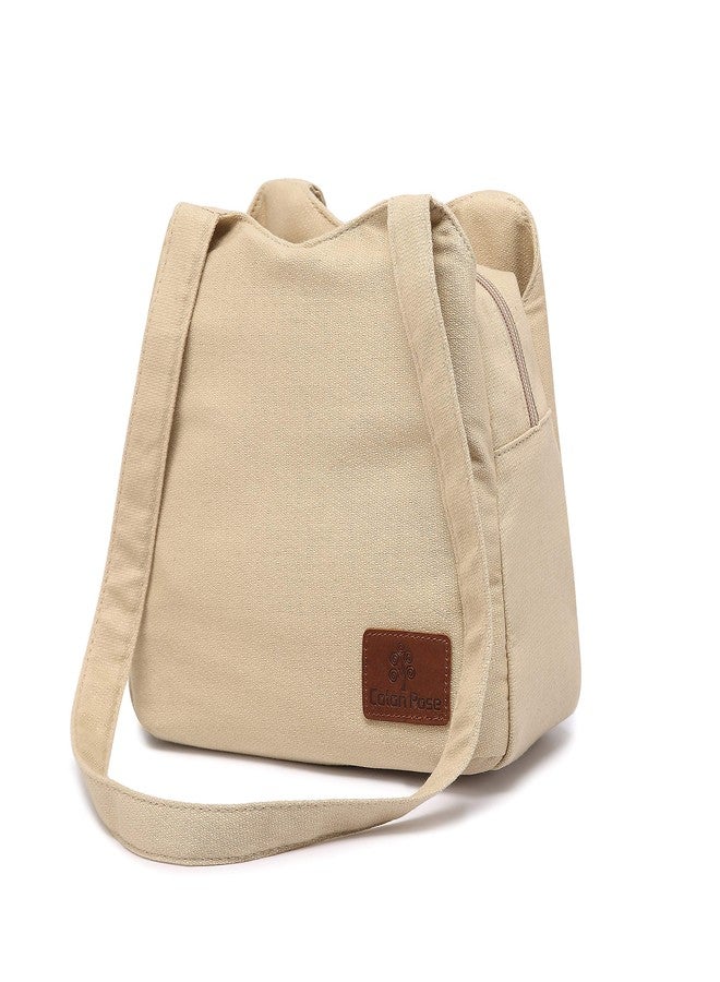 Coton Pose Small Mini Shoulder Bag Hippie Top Zip Cotton Sling Bag Jacquard cloth Handmade Bags… (off-white) - Image 1