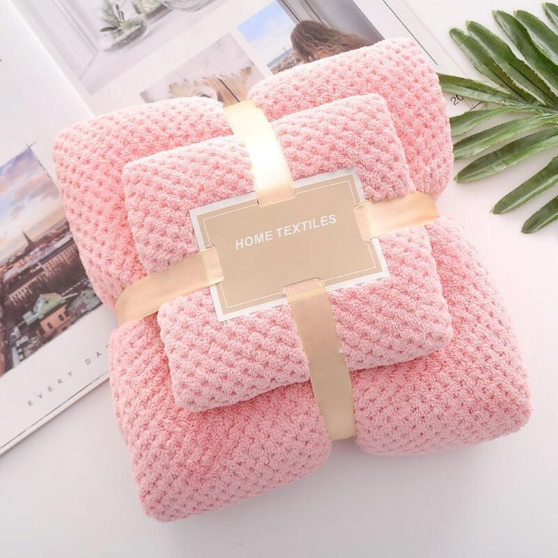 Linear Microfiber Bath Towel & Hand Towel Set/Microfiber Towels for Bath Large Size/Towel for Bath/Bath Towel for Men and Women/300 GSM (140 cms * 70 cms) (Pink) - Image 2