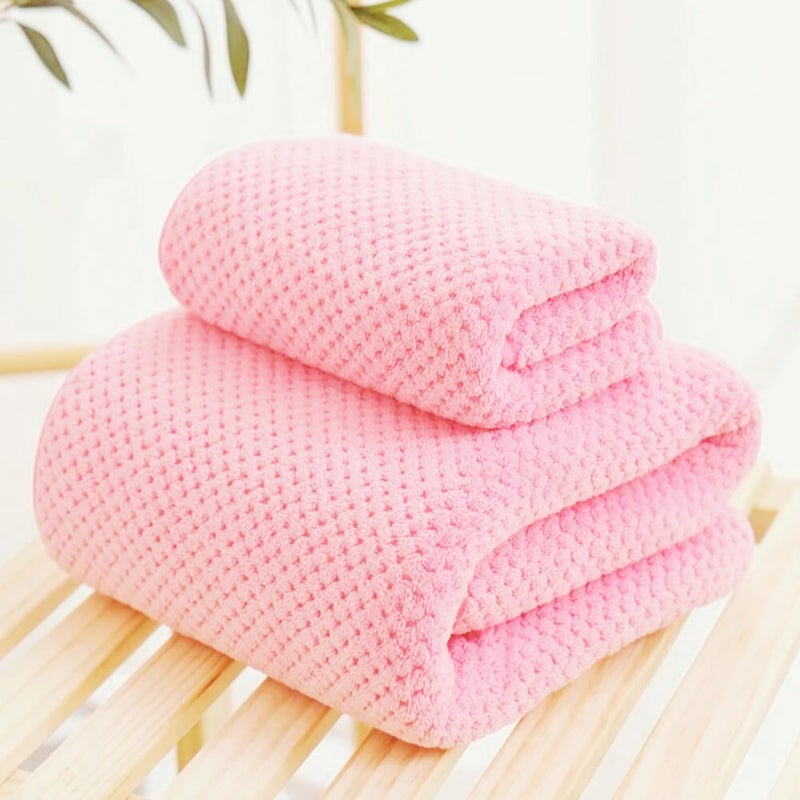 Linear Microfiber Bath Towel & Hand Towel Set/Microfiber Towels for Bath Large Size/Towel for Bath/Bath Towel for Men and Women/300 GSM (140 cms * 70 cms) (Pink) - Image 1