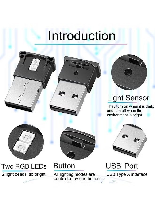 2 عبوة من مصباح LED الصغير لسيارة USB RGB – مصباح جوي بـ 8 ألوان مع تحكم في السطوع، ووضع التنفس، ومستشعر ذكي، ومصباح ليلاً محمول عبر USB للسيارات، وأجهزة الكمبيوتر المحمولة، والمنازل - Image 3