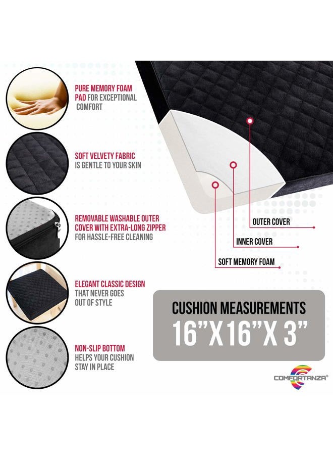 Comfortanza Memory Foam Chair Pillow Seat Cushion 16x16x3 SOFT CUSHION 1 Pack Black - Image 3
