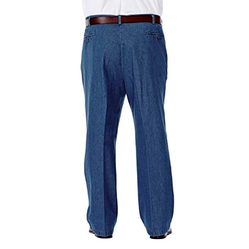 Haggar Men's Work To Weekend No Iron Denim Flat Front & Pleat Pant - Regular and Big & Tall Sizes , Light Stone 01, 44Wx 34L - Image 2