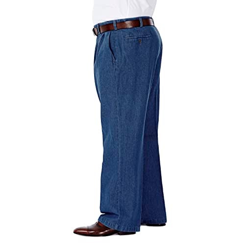 Haggar Men's Work To Weekend No Iron Denim Flat Front & Pleat Pant - Regular and Big & Tall Sizes , Light Stone 01, 44Wx 34L - Image 3