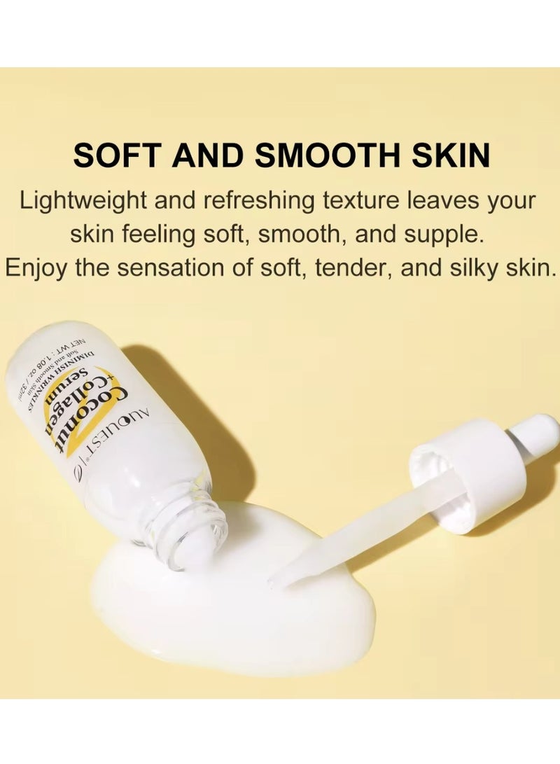AuQuest سيروم الكولاجين بجوز الهند سيروم جوز الهند يقلل التجاعيد يشد وي firm البشرة مرطب مغذي سيروم كولاجين خفيف ومنعش سيروم ناعم للبشرة حمض الهيالورونيك سيروم للوجه 32 مل - Image 3