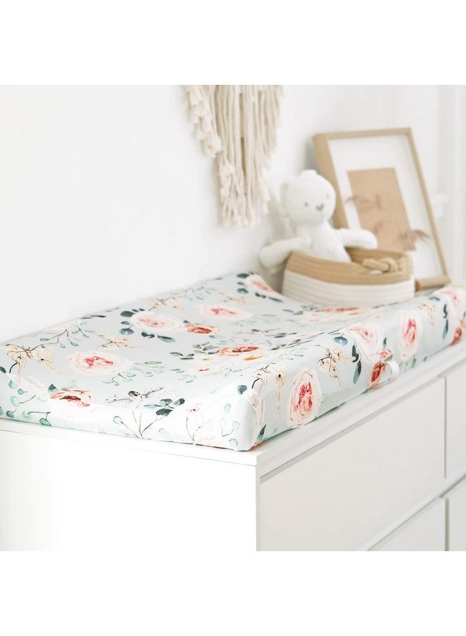 GRSSDER مجموعة أغطية وسادة تغيير جيرسي ناعمة للغاية من GRSSDER، 2 عبوة، تناسب أغطية وسادة طاولة التغيير بحجم 32"/34" × 16"، آمنة ومريحة، زهور وفواكه مائية أنيقة للبنات - Image 2