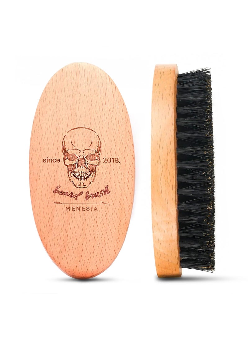 menesia Boar Bristle Hair Beard Brush for Men Pocket Travel Mens Wooden Small Soft Beard Brush Skull 