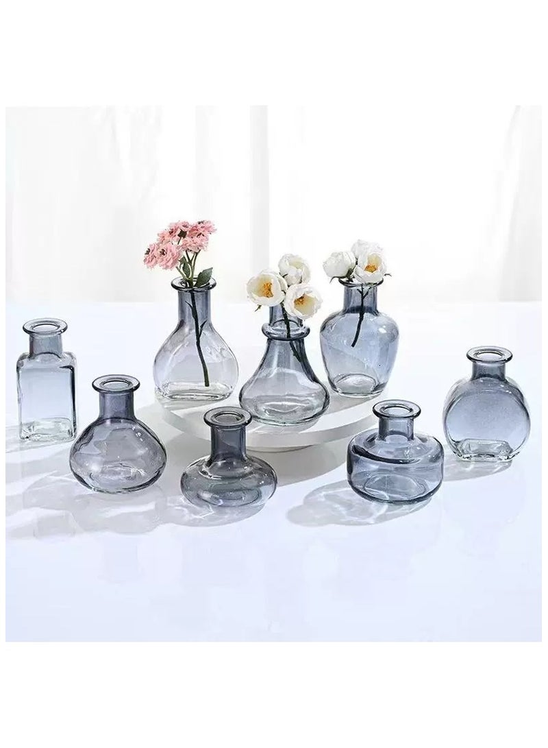Home zone Set of 8 Glass Bud Vases Small Vases for Centrepieces Cute Vase for Flowers (Grey) - Image 1