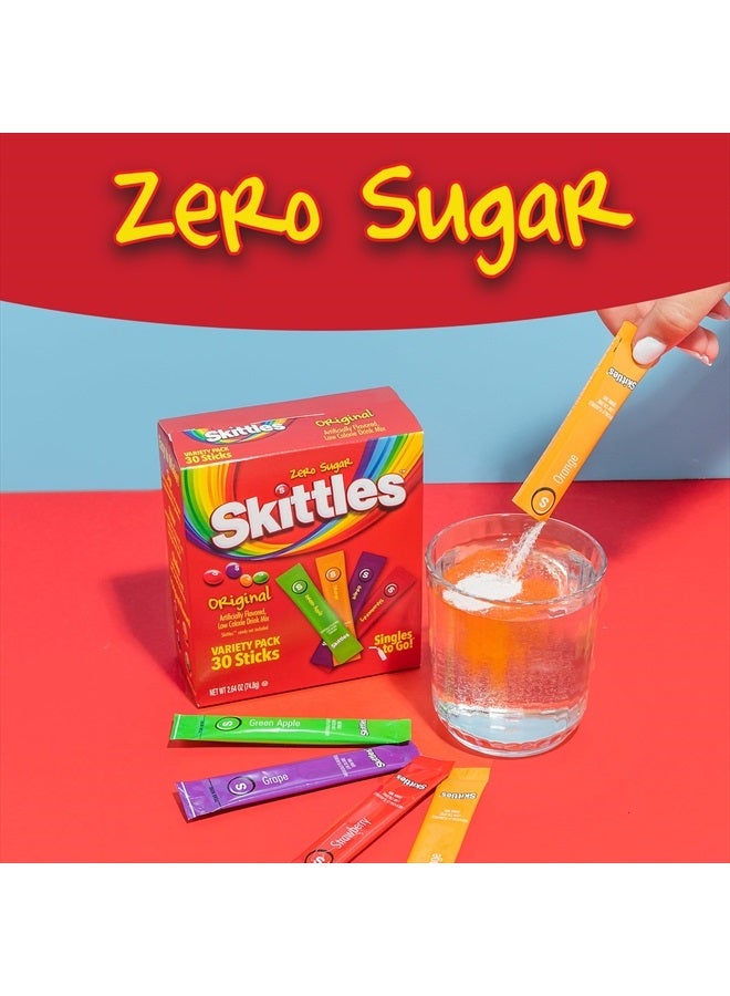 SINGLES TO GO! Skittles Singles To Go Variety Pack, Powdered Drink Mix, Zero Sugar, Low Calorie, Includes 4 Flavors: Green Apple, Strawberry, Grape, Orange, 1 Box (30 Single Servings) - Image 4