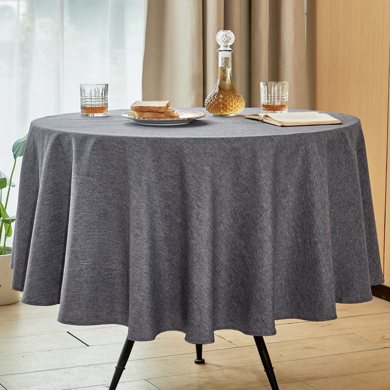 Mebakuk Round Table Cloth Linen Farmhouse Tablecloth Waterproof AntiShrink Soft and Wrinkle Resistant Decorative Fabric Table Cover for Kitchen Dark Grey 70 Round 46 Seats