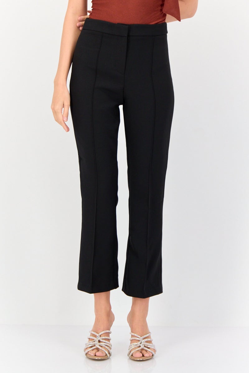 KOTON Women Regular Fit Solid Cropped Pants, Black - Image 1