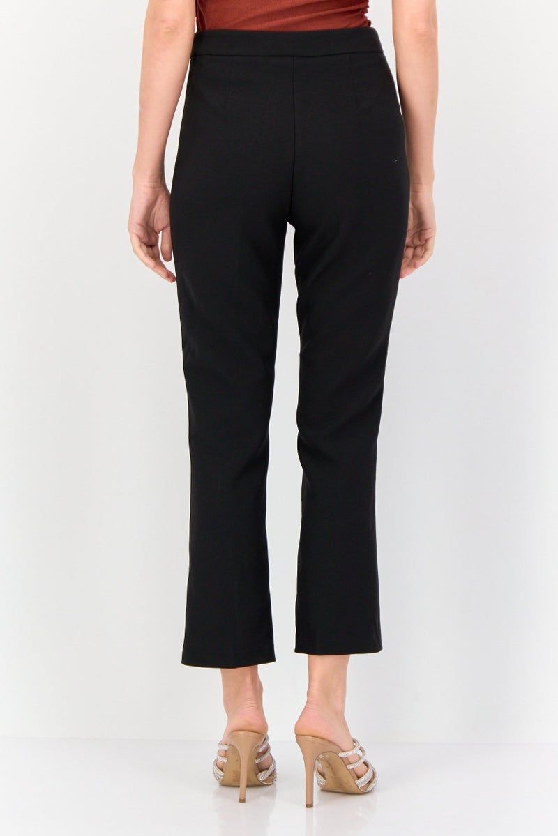 KOTON Women Regular Fit Solid Cropped Pants, Black - Image 3