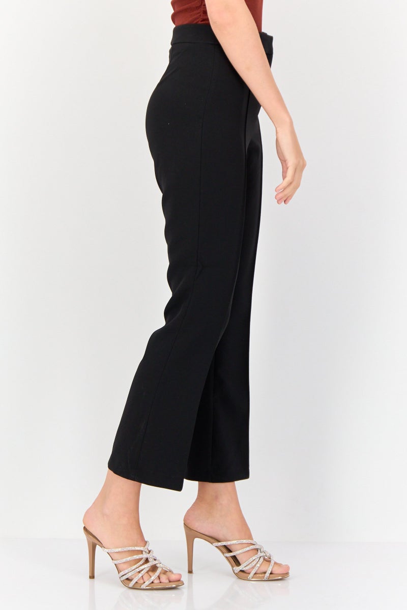 KOTON Women Regular Fit Solid Cropped Pants, Black - Image 2