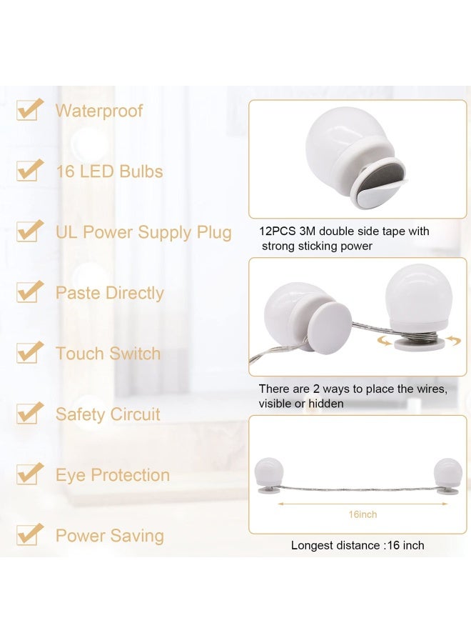 Vanity Lights For Mirror 16 Led Bulbs Hollywood Makeup Lights 3 Color Modes Dimmable Brightness Plug In Stick Up For Dressing Table Bathroom Body Wall Mirror Lights  - Image 4