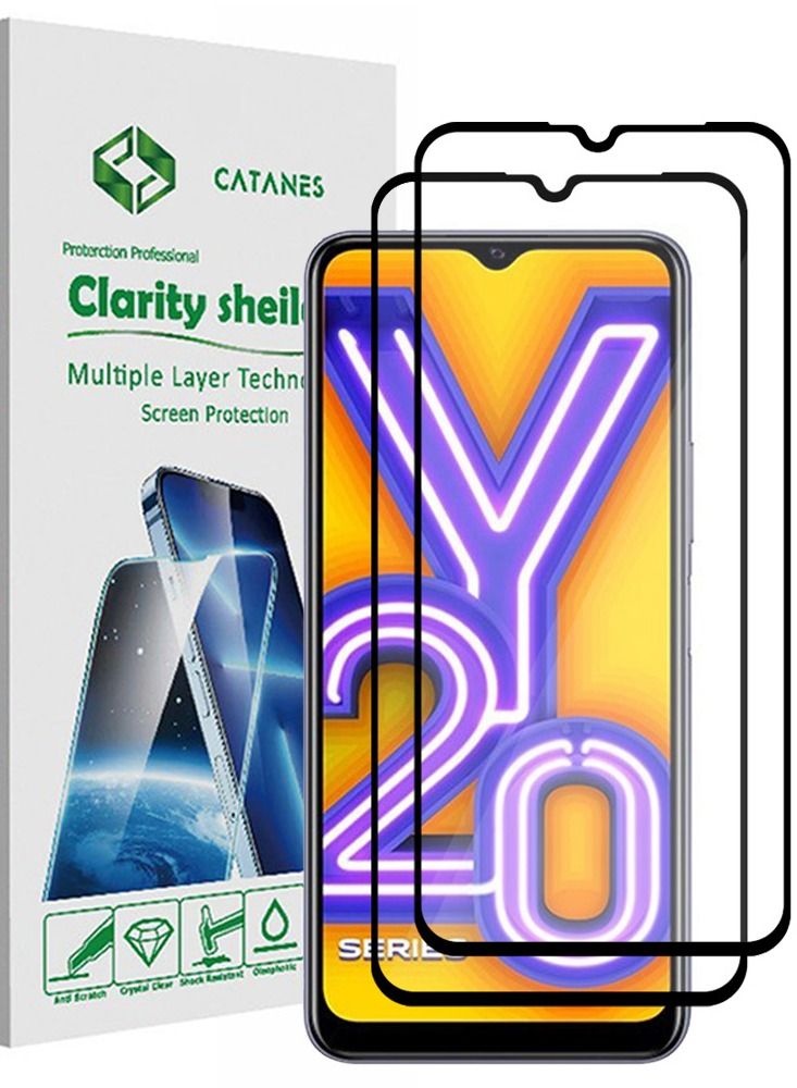 CATANES 2 Pack For Vivo Y20 Screen Protector Tempered Glass Full Glue Back - Image 1