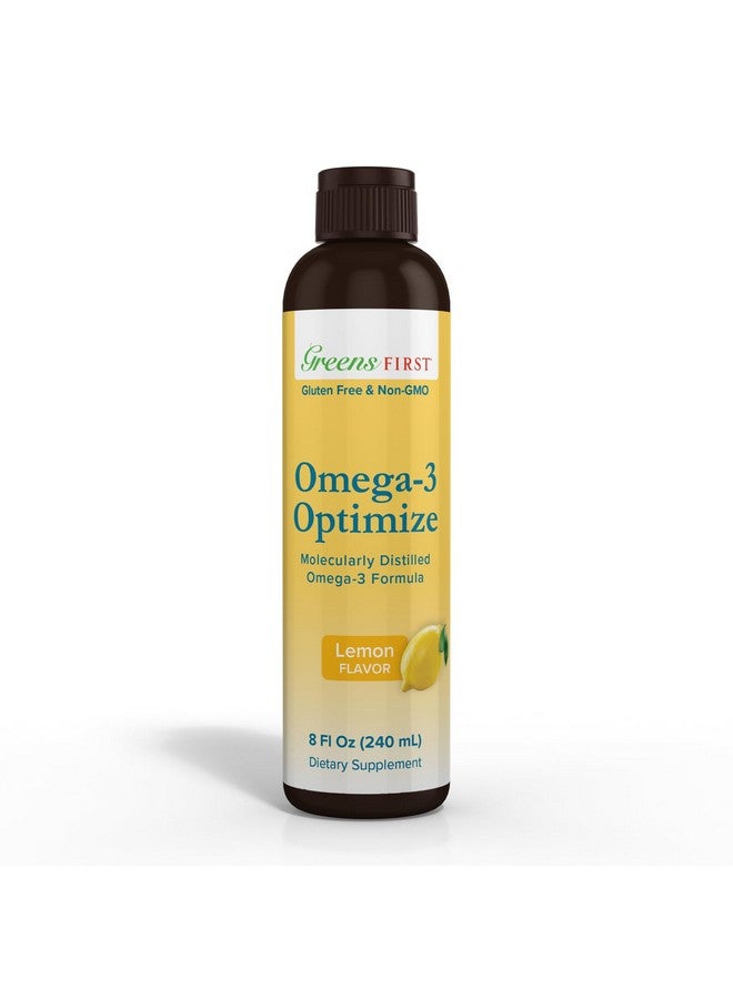Greens First Omega-3 Optimize - تركيبة مكمل زيت السمك أوميجا 3 السائل المقطر جزيئيًا - 1380 مجم - خالٍ من الجلوتين وغير معدّل وراثيًا - بنكهة الليمون - 8 أونصة سائلة