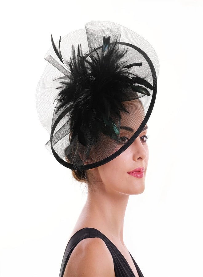 SAFERIN Fascinator for Women Hair Clip Hat Bowler Feather Flower Veil Wedding Party Tea Hat, C-beige, M - Image 1
