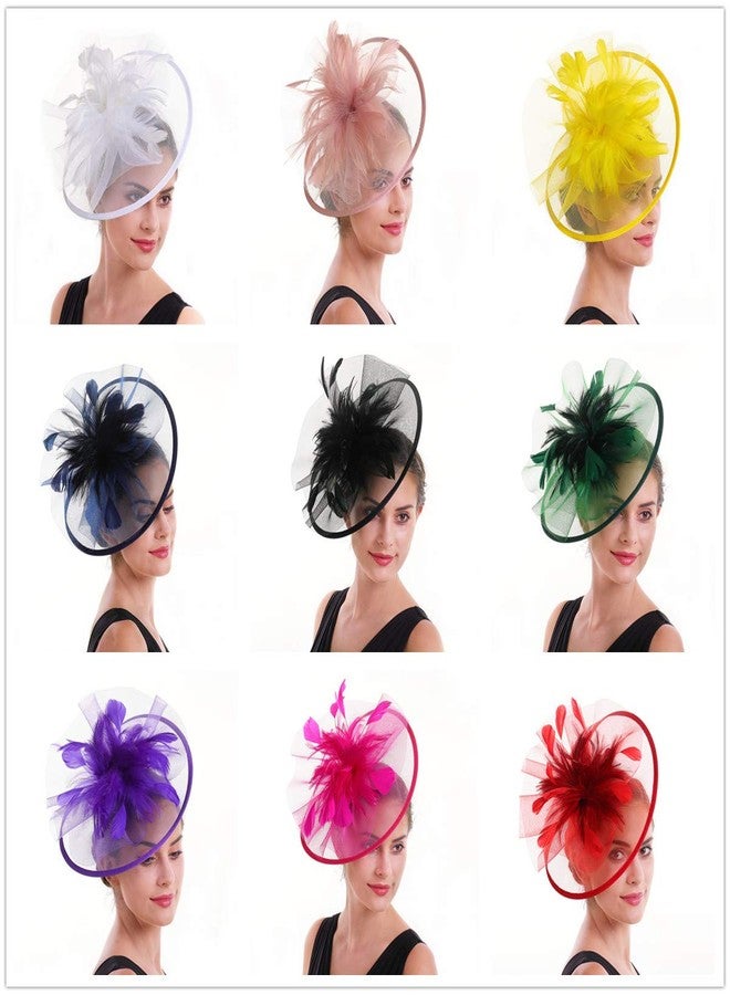 SAFERIN Fascinator for Women Hair Clip Hat Bowler Feather Flower Veil Wedding Party Tea Hat, C-beige, M - Image 2