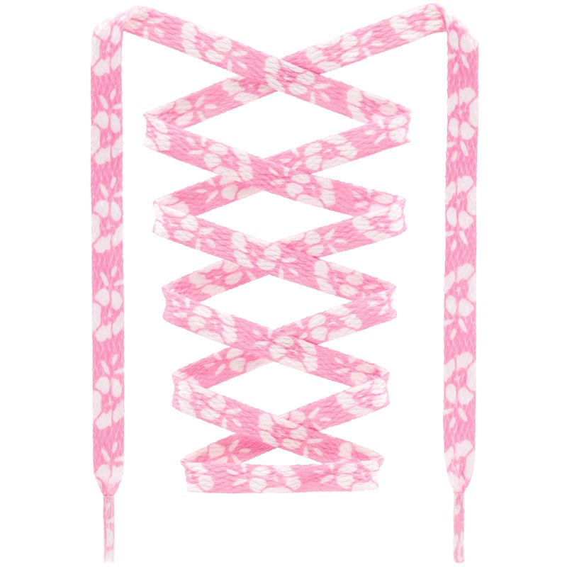 DANHUA Thin Flat Pink Lucky Flowers Print Shoelaces 45Inch Shoe Laces Shoestring 2 Pair - Image 2