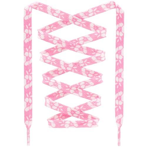 DANHUA Thin Flat Pink Lucky Flowers Print Shoelaces 45Inch Shoe Laces Shoestring 2 Pair - Image 1
