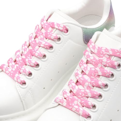 DANHUA Thin Flat Pink Lucky Flowers Print Shoelaces 45Inch Shoe Laces Shoestring 2 Pair - Image 3