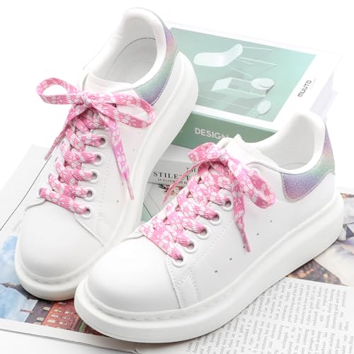 DANHUA Thin Flat Pink Lucky Flowers Print Shoelaces 45Inch Shoe Laces Shoestring 2 Pair - Image 4