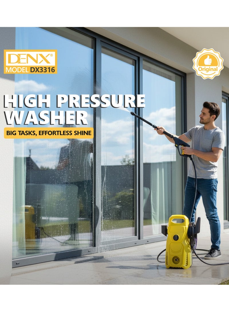 Denx Heavy-duty portable electric pressure washer. 1600W pressure washer for cleaning cars, homes, and gardens with a cleaning gun, hose, soap dispenser, and cleaning needle with a 1.5 m long hose. - Image 3