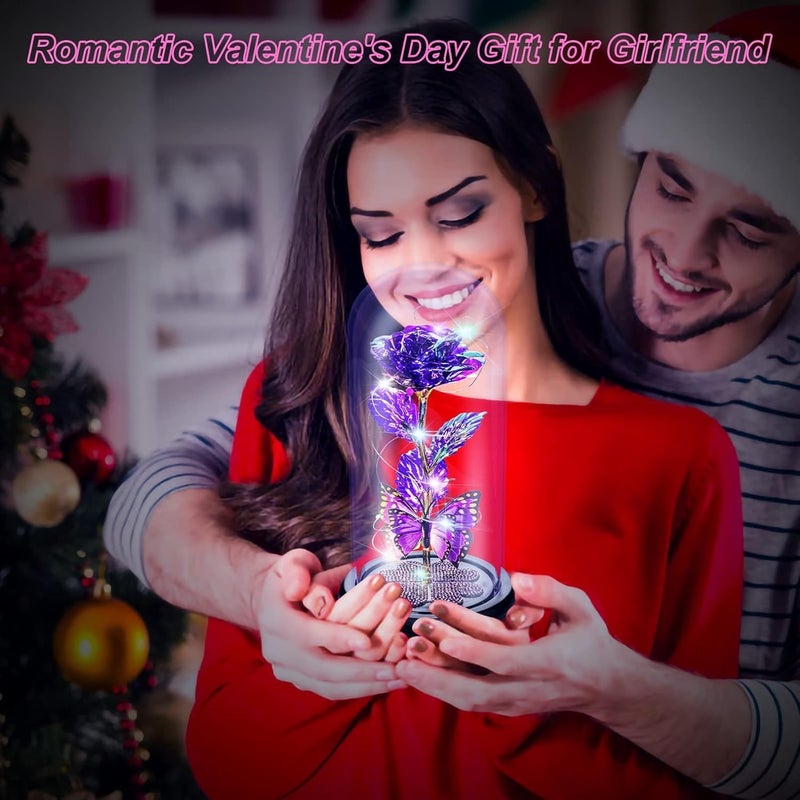 REMICH Galaxy Glass Rose Forever Eternal Crystal Flower Light Up Rose in Glass Dome with Butterfly Purple Valentines WomenDaughterWifeGirlfriend Birthday Anniversary Keepsake - Image 5