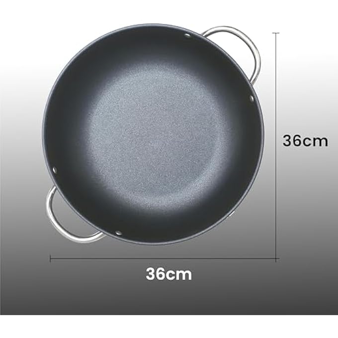 BS Professional Nonstick Paella Casserole Pan  NonStick DieCast Aluminum Pan With Stainless Steel Handles  Durable Eldiamant Platinum Coating  Dishwasher  Oven Safe  Black 36Cm 38L - Image 3
