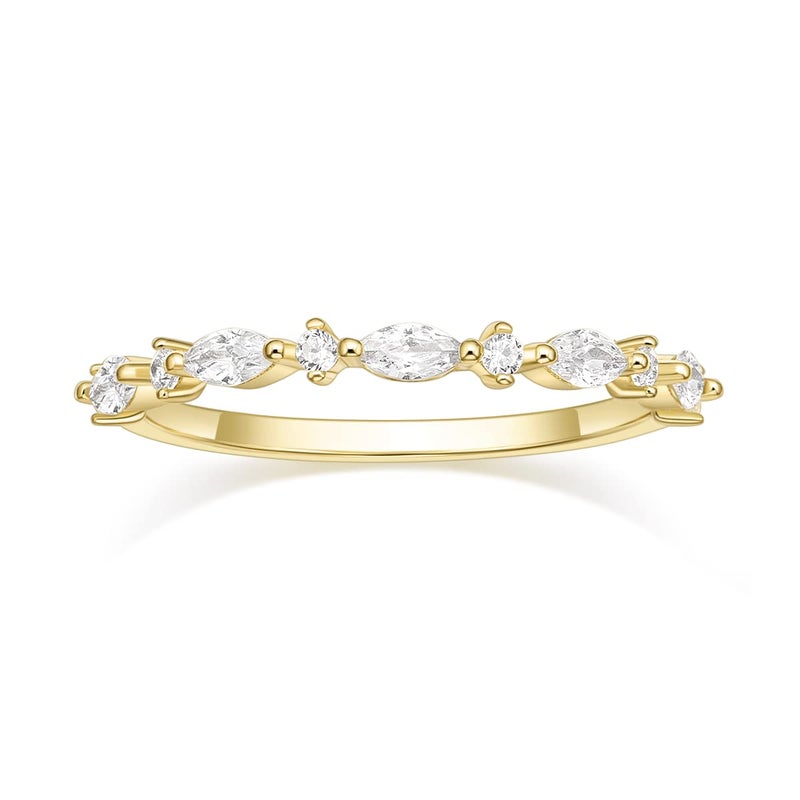 SHINYSO 14K Gold Plated Wedding Band for Women Thin Stacking Ring Half Cubic Zirconia Eternity Engagement Ring Size 4-10 (Yellow, Size 6) - Image 1