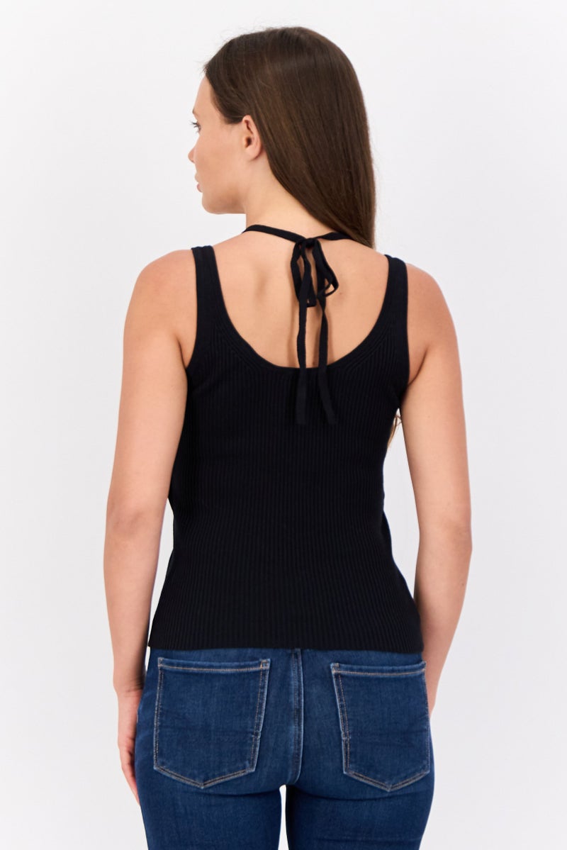 ESPRIT بلوزة نسائية بدون أكمام بتصميم V، سوداء - Image 3