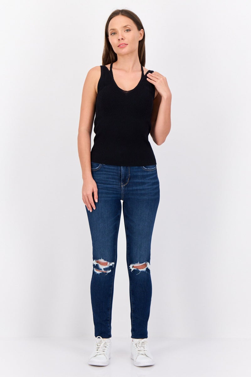 ESPRIT بلوزة نسائية بدون أكمام بتصميم V، سوداء - Image 2