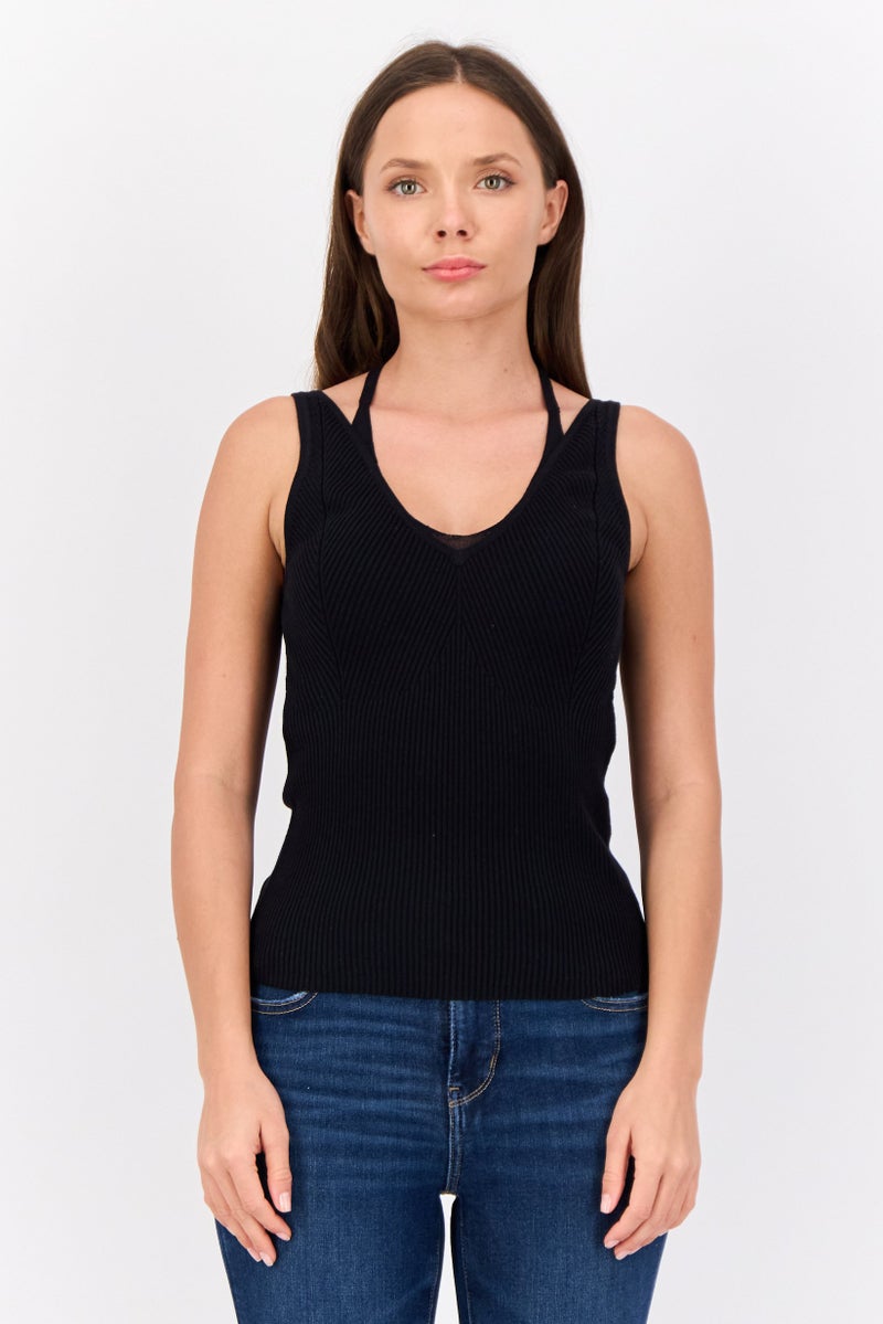 ESPRIT بلوزة نسائية بدون أكمام بتصميم V، سوداء - Image 1