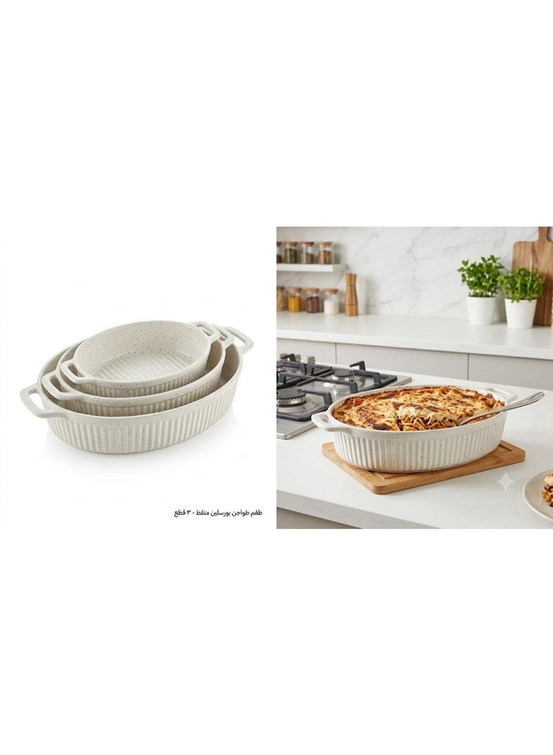 Premium 3-Piece Oval Porcelain Casserole and Baking Dish Set with Handles - Speckled Design - Image 3