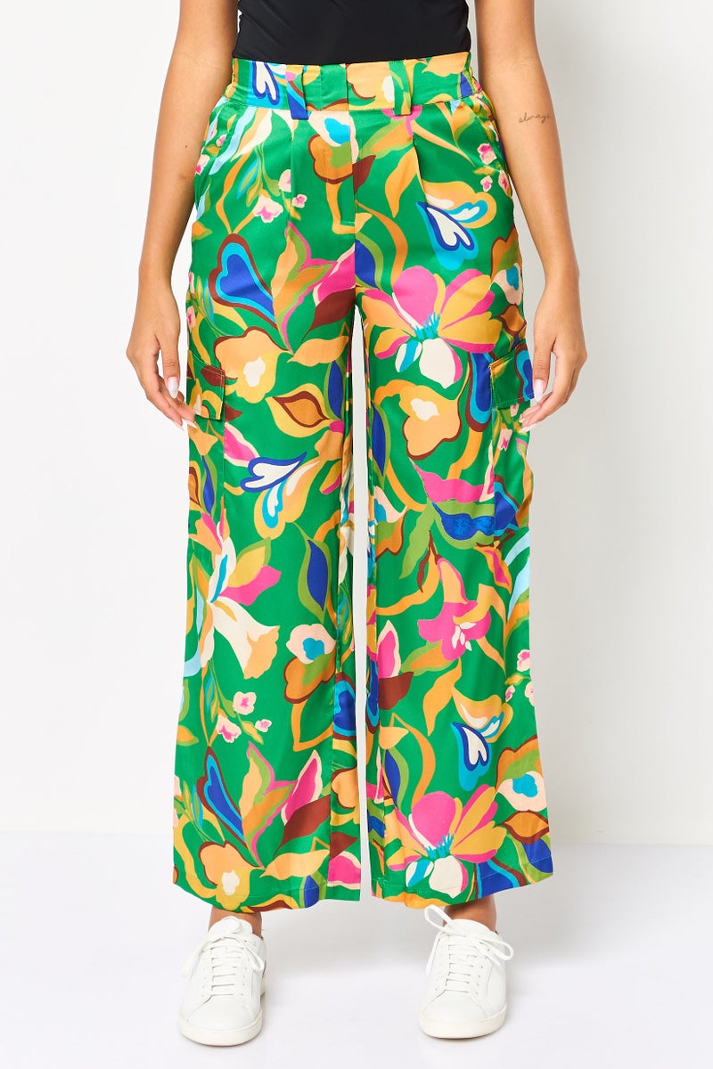 promod Women Regular Fit Allover Pattern Plazzo Pants, Multicolor - Image 1