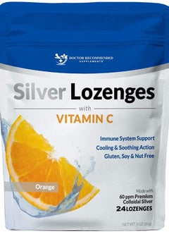 DOCTOR RECOMMENDED SUPPLEMENTS Silver Lozenges with Vitamin C - Premium Nano Silver 60 PPM Colloidal Silver, Organic Honey and Vitamin C Mineral Supplement Drops to Support Immune System, Soothe Cough & Throat - 24 Orange Lozenges  - Image 1