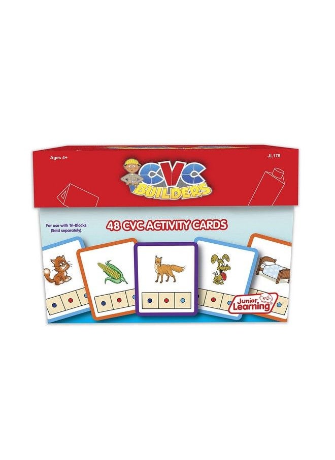Junior Learning : Cvc Word Builders Activity Cards Image And Phoneme Color Coding Whole World Presented On One Side 3 Levels Of Difficulty For Ages 4 And Up  - Image 3