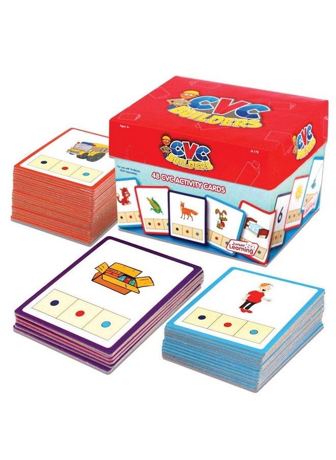 Junior Learning : Cvc Word Builders Activity Cards Image And Phoneme Color Coding Whole World Presented On One Side 3 Levels Of Difficulty For Ages 4 And Up  - Image 2