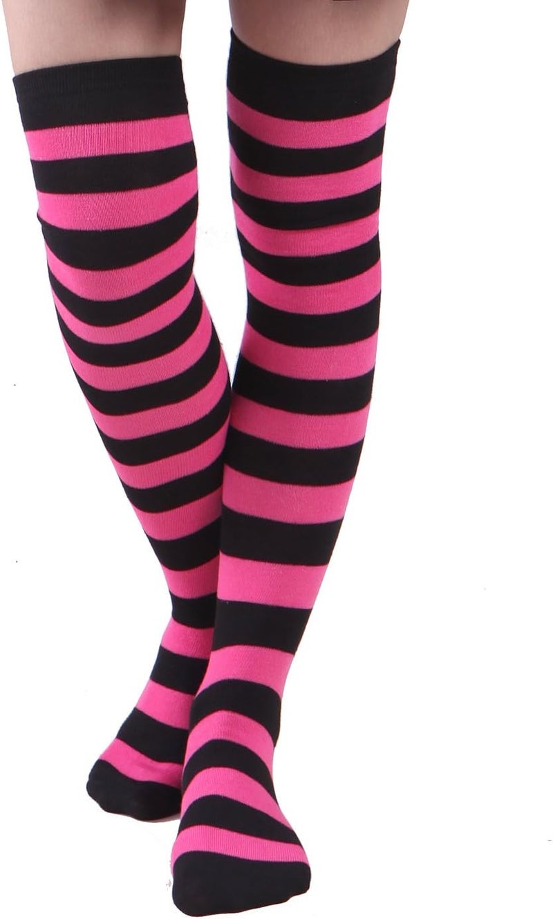 HDE Women's Extra Long Striped Socks Over Knee High Opaque Stockings - Image 1