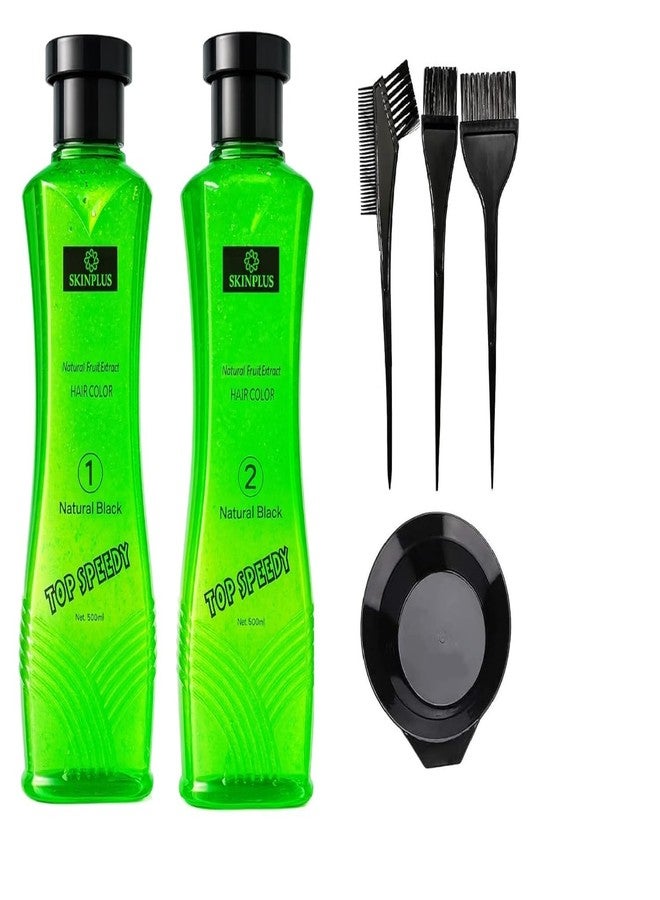 SKINPLUS Top Speedy Natural Fruit Extract Hair Color 500ml x 2 with Mixing Bowl and Dye Brush - Image 1