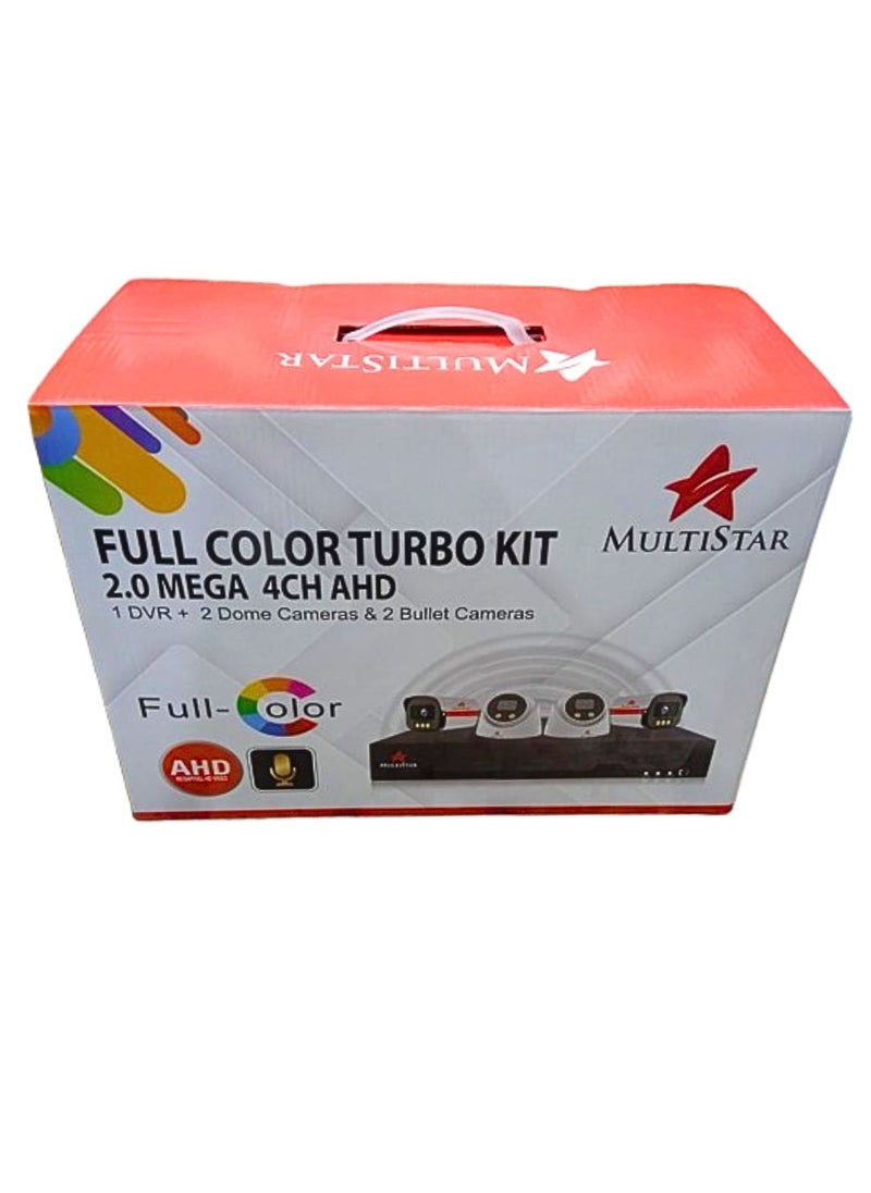 Multistar - Security Surveilence CCTV Camera Kit  System 2.0 Mega 4 Chanel AHD full Color Turbo Kit 1DVR+2Dome Cameras and 2Bullet Cameras - Image 1